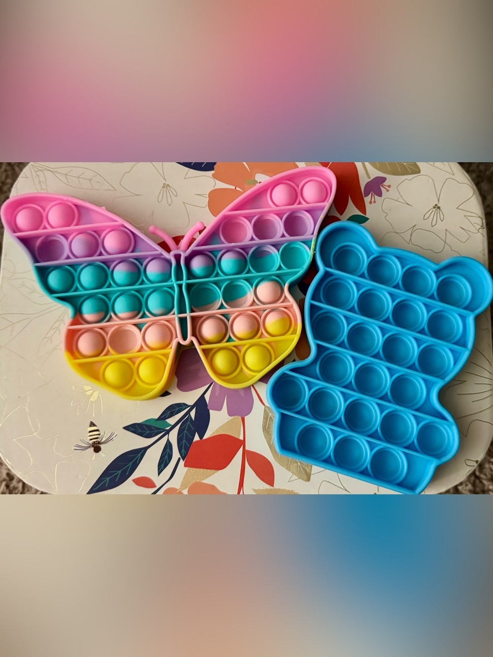 Rainbow Butterfly & Blue Bear Pop-It Fidget Toy Set - Kids Toys